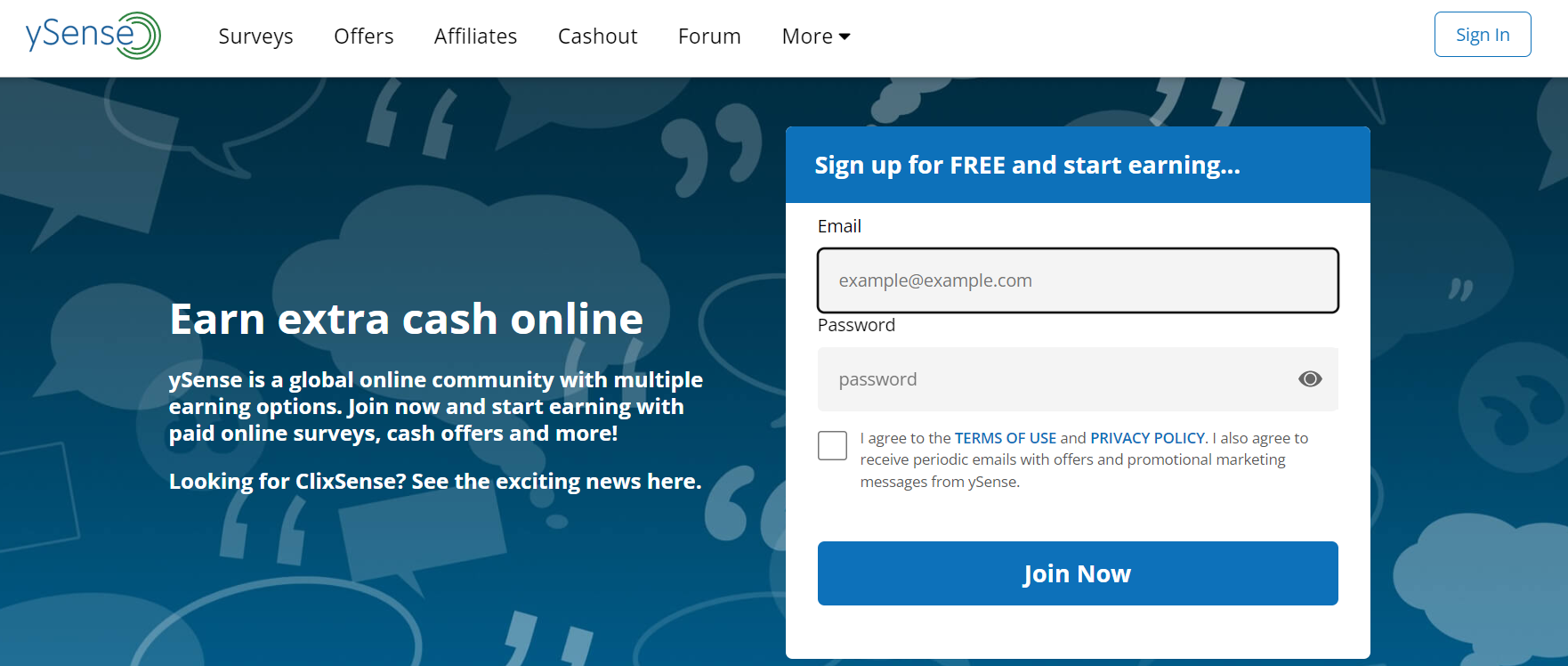 ysense get paid to click