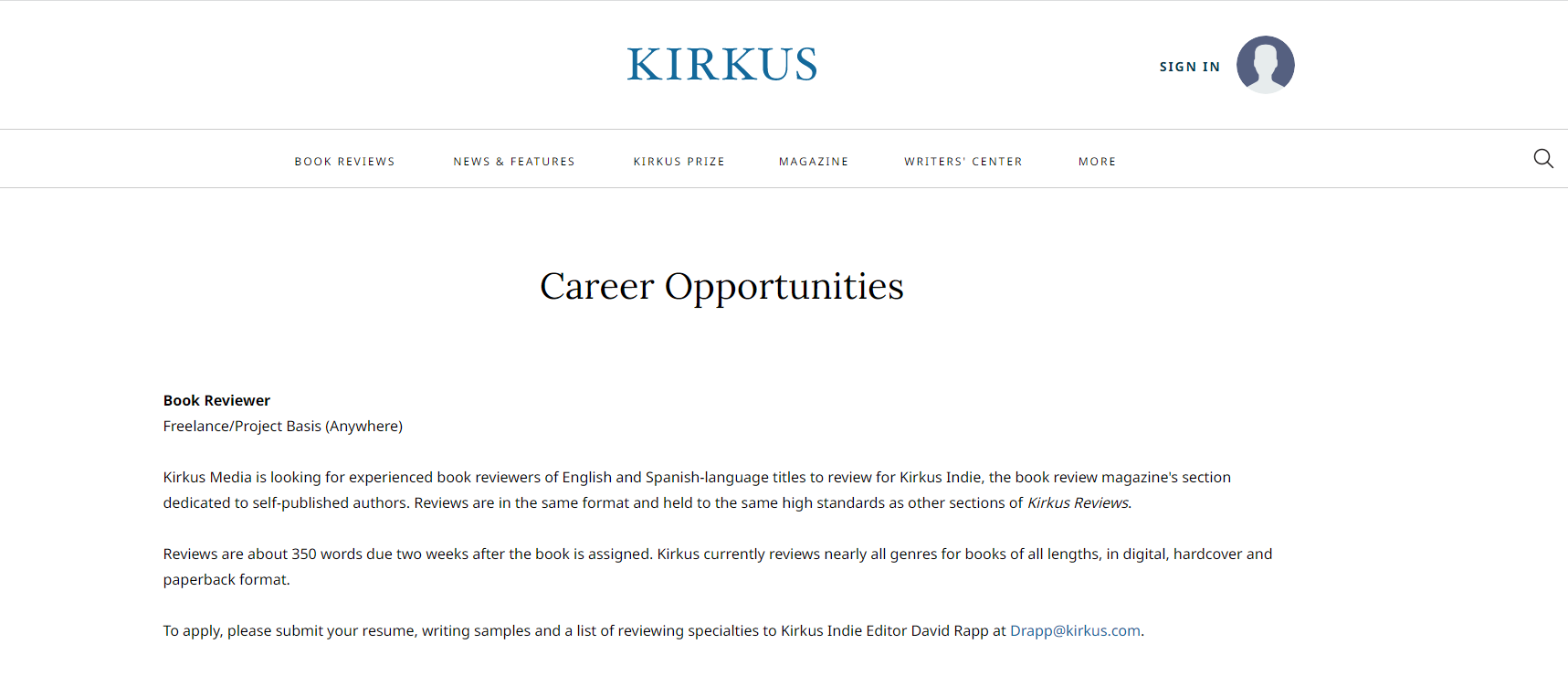 Kirkus book review jobs