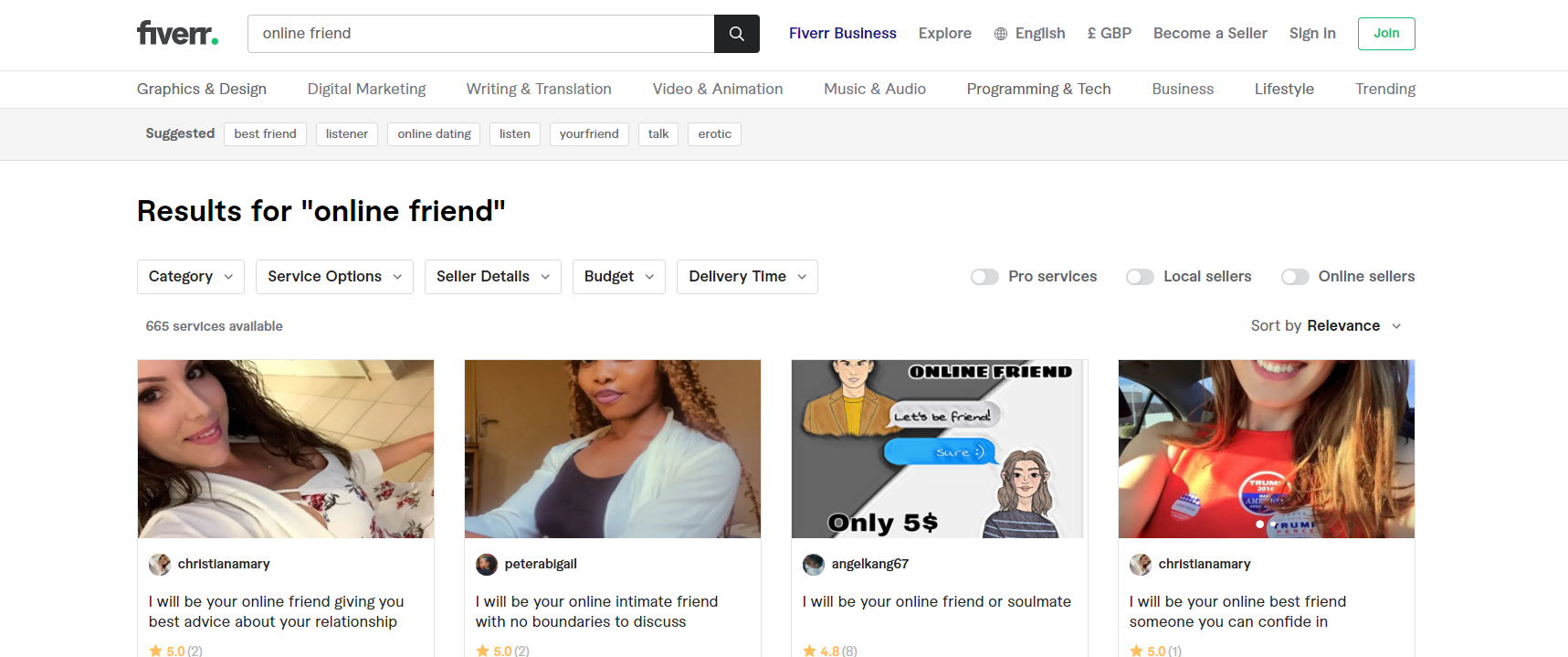 online friend services Fiverr