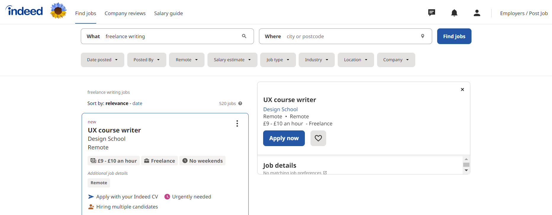 Indeed writing jobs
