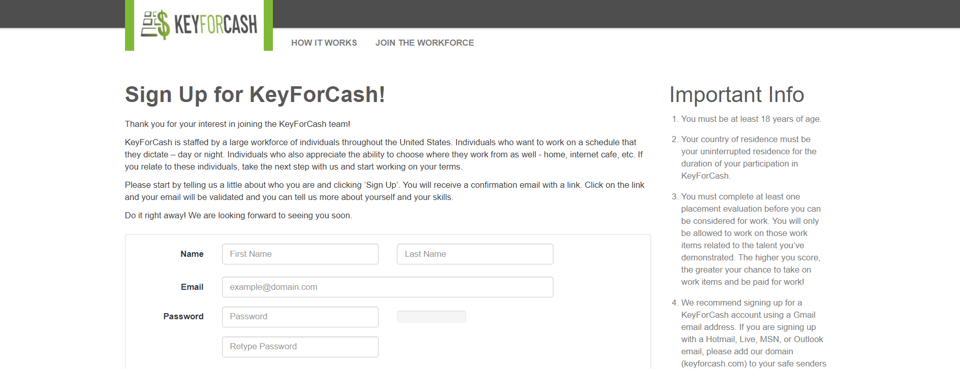 Key for cash data entry jobs