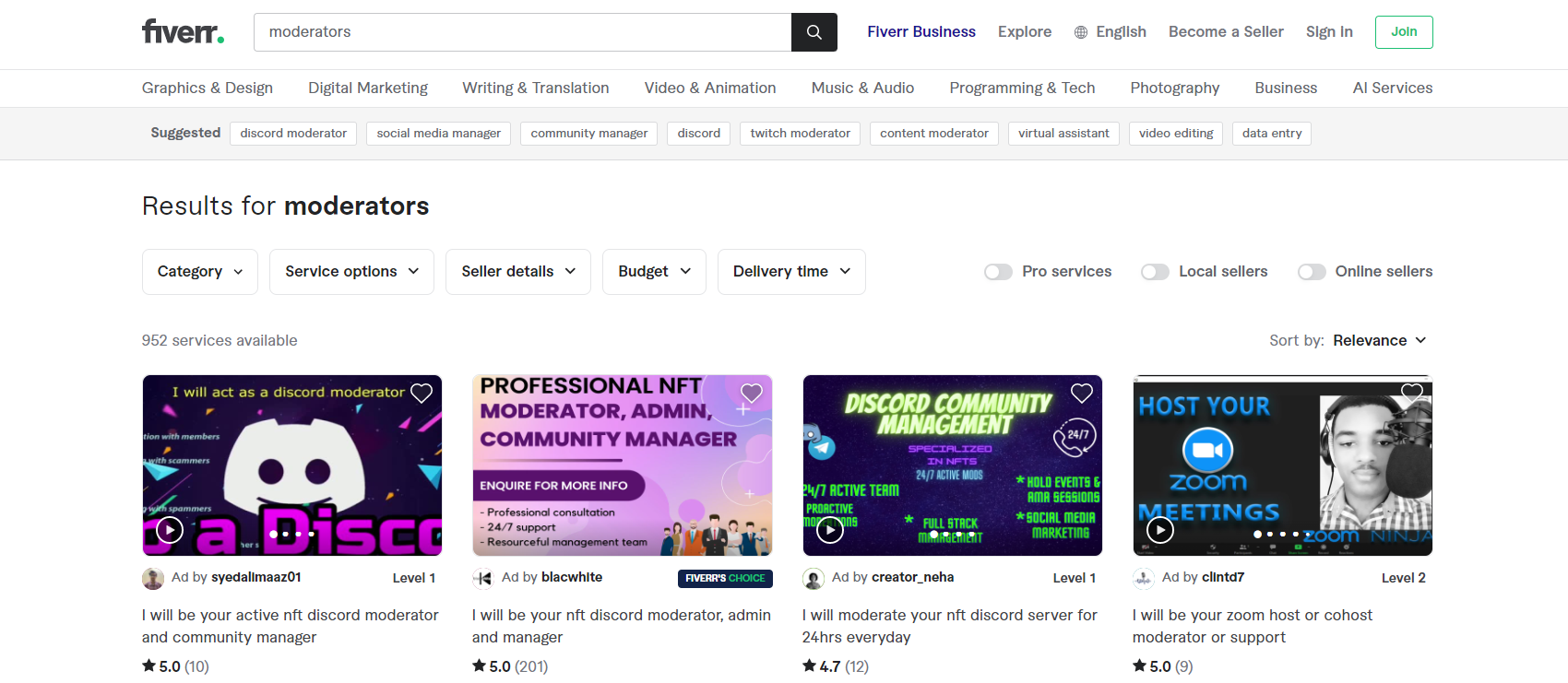 Fiverr moderator services